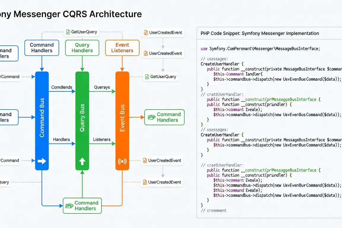 Architecture CQRS Symfony Messenger - Command Bus, Query Bus et Event Bus avec implémentation PHP générée par Claude Code