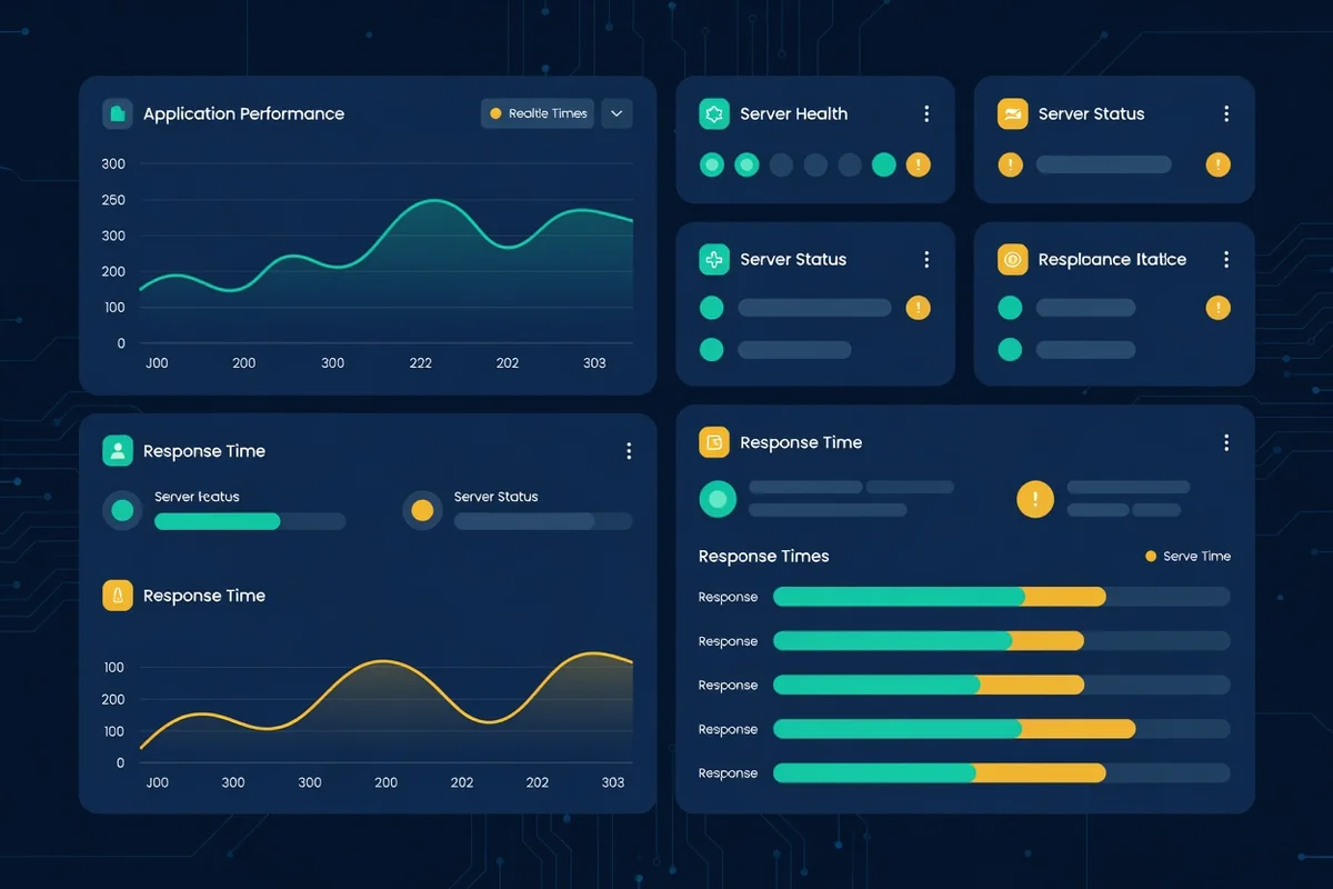 Dashboard de monitoring affichant les métriques de performance d'une application PHP sur mesure en production