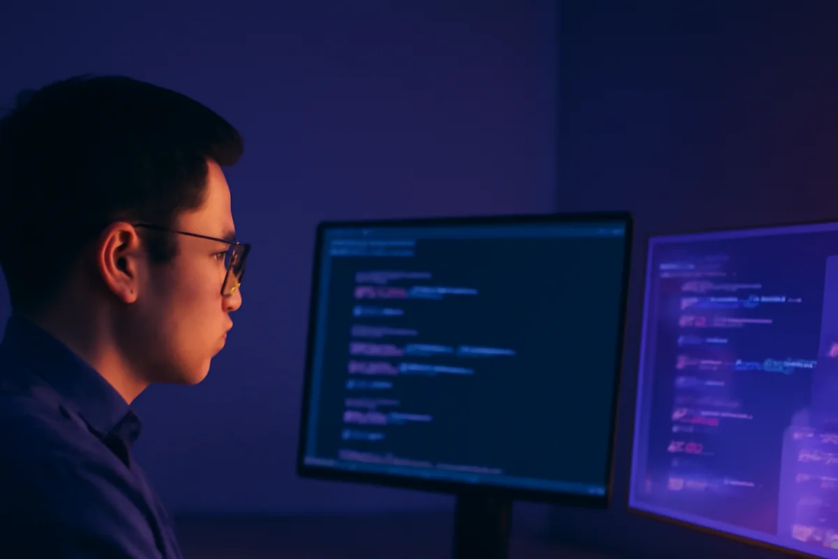 Développeur web utilisant l'assistant Kimi AI pour coder une application PHP Symfony en 2026